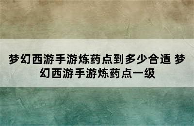 梦幻西游手游炼药点到多少合适 梦幻西游手游炼药点一级